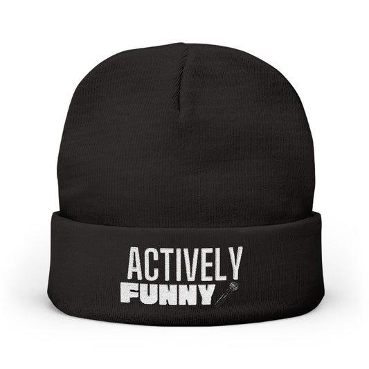 Actively Funny Embroidered Knit Beanie — Comedian Gift, Cool Casual Winter Hat