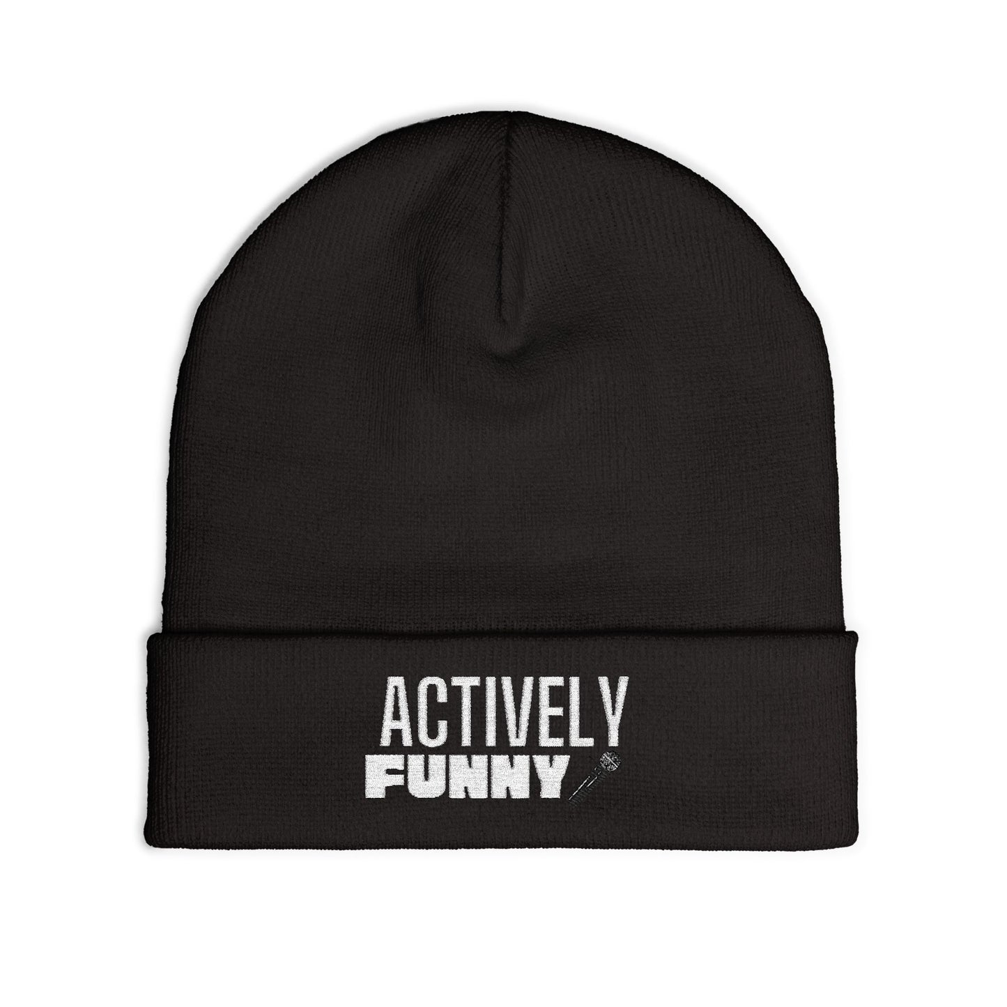 Actively Funny Embroidered Knit Beanie — Comedian Gift, Cool Casual Winter Hat