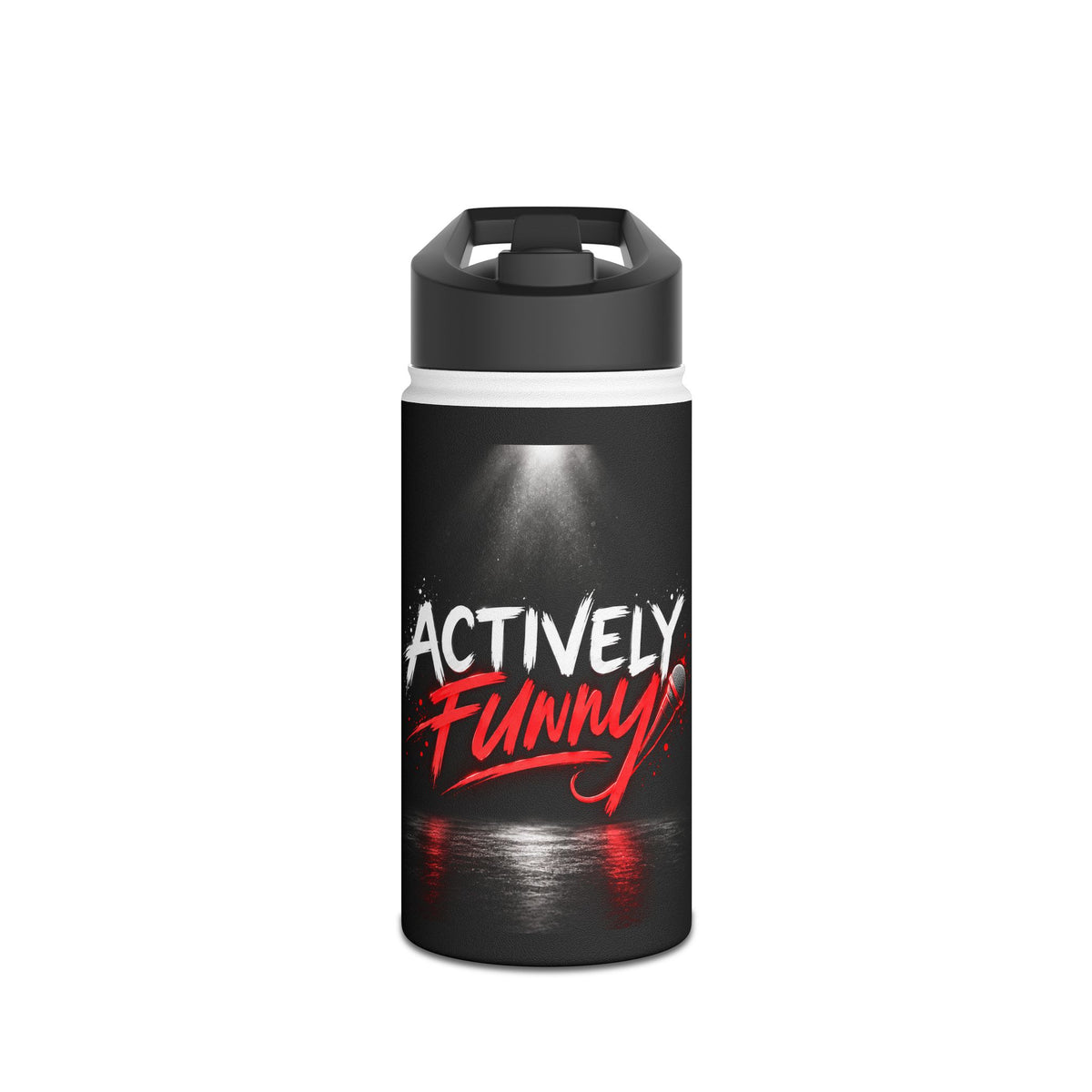 Actively Funny Stainless Steel Water Bottle — Insulated Black Bottle with 'Actively Funny' Graphic