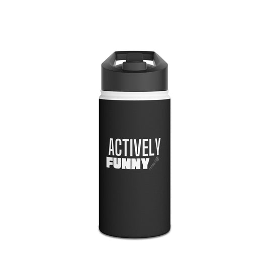 Actively Funny Stainless Steel Water Bottle — Insulated Black Bottle with 'Actively Funny' Graphic